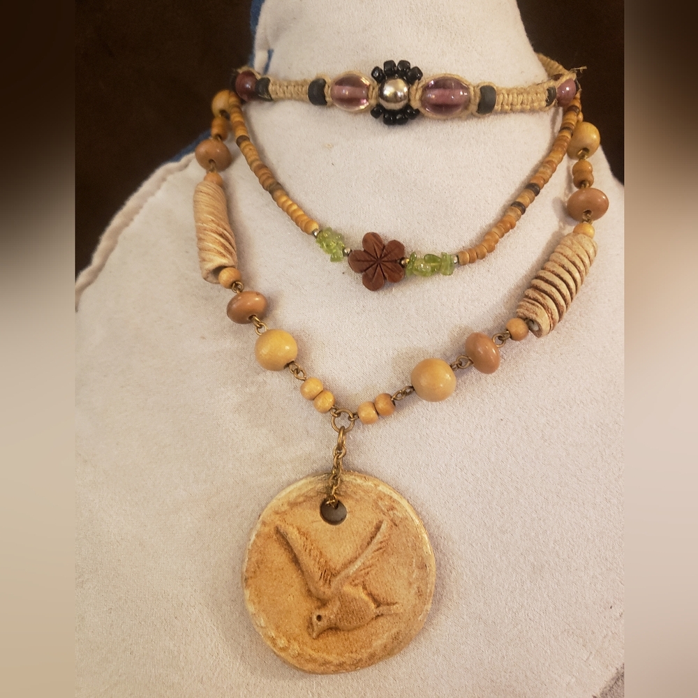 Beautuful Bundle If 3 Handmade Organic & Raw Material BOHO Necklaces